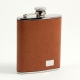 6 oz. Stainless Steel Flask in Brown Leather with Engraving Plate